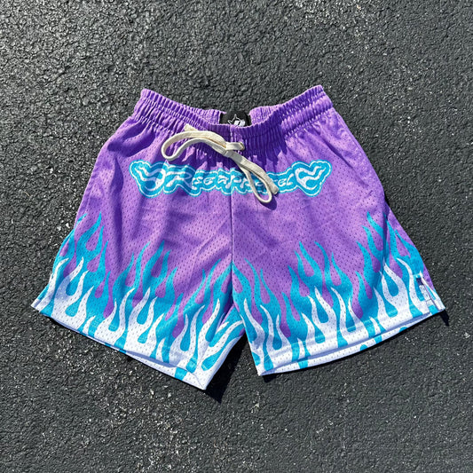 Rise Apparel purple flame mesh shorts